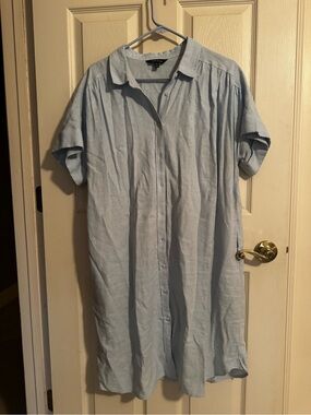 Well Worn Pale Blue Button-Front Shirt Dress